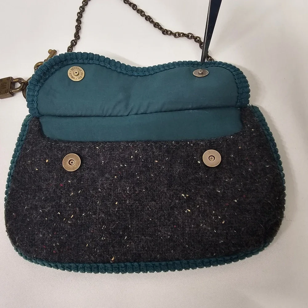 GAP Mini Purse‎ Crossbody Shoulder Bag Black Tweed Green Corduroy Key Charm Y2K